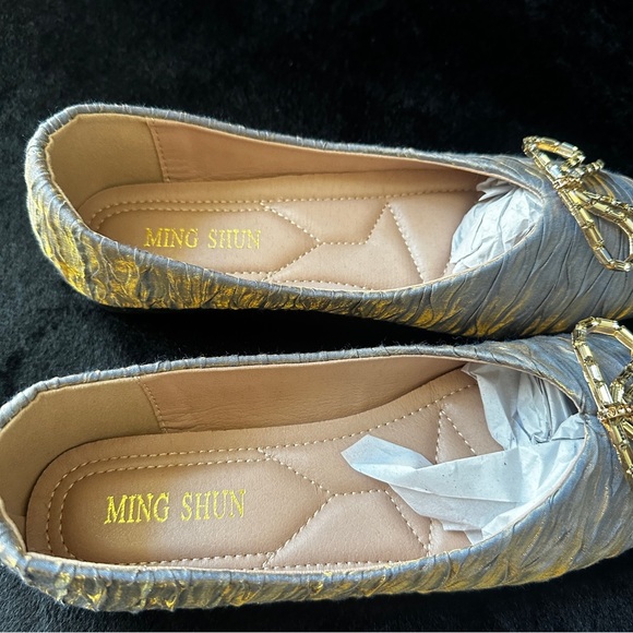 Silver & Gold Bow Square Toe Flats - Picture 6 of 8